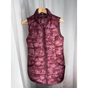 Zelos Women's Size Medium Long Puffer Vest Burgundy Camo Camouflage Print